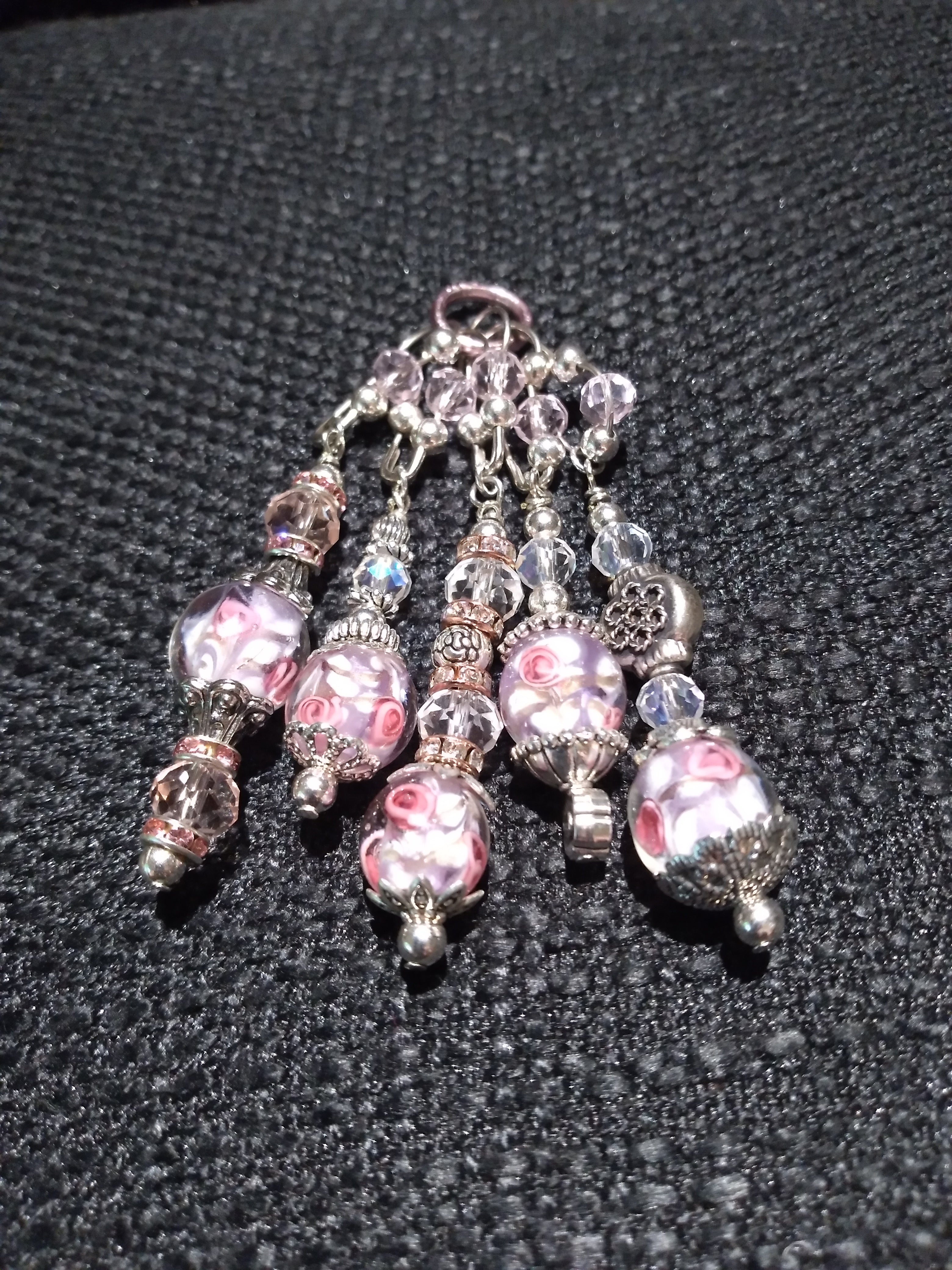 Bead Dangles with Light Pink Floral Beads and Silver Accents--Set of 5
