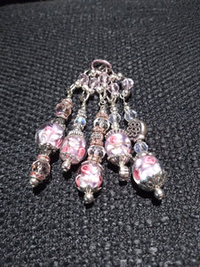 Bead Dangles with Light Pink Floral Beads and Silver Accents--Set of 5