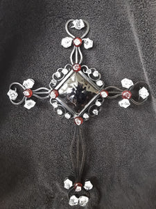 Beaded Cross Embellished with White and Red Plastic Crystal Dazzler Beads