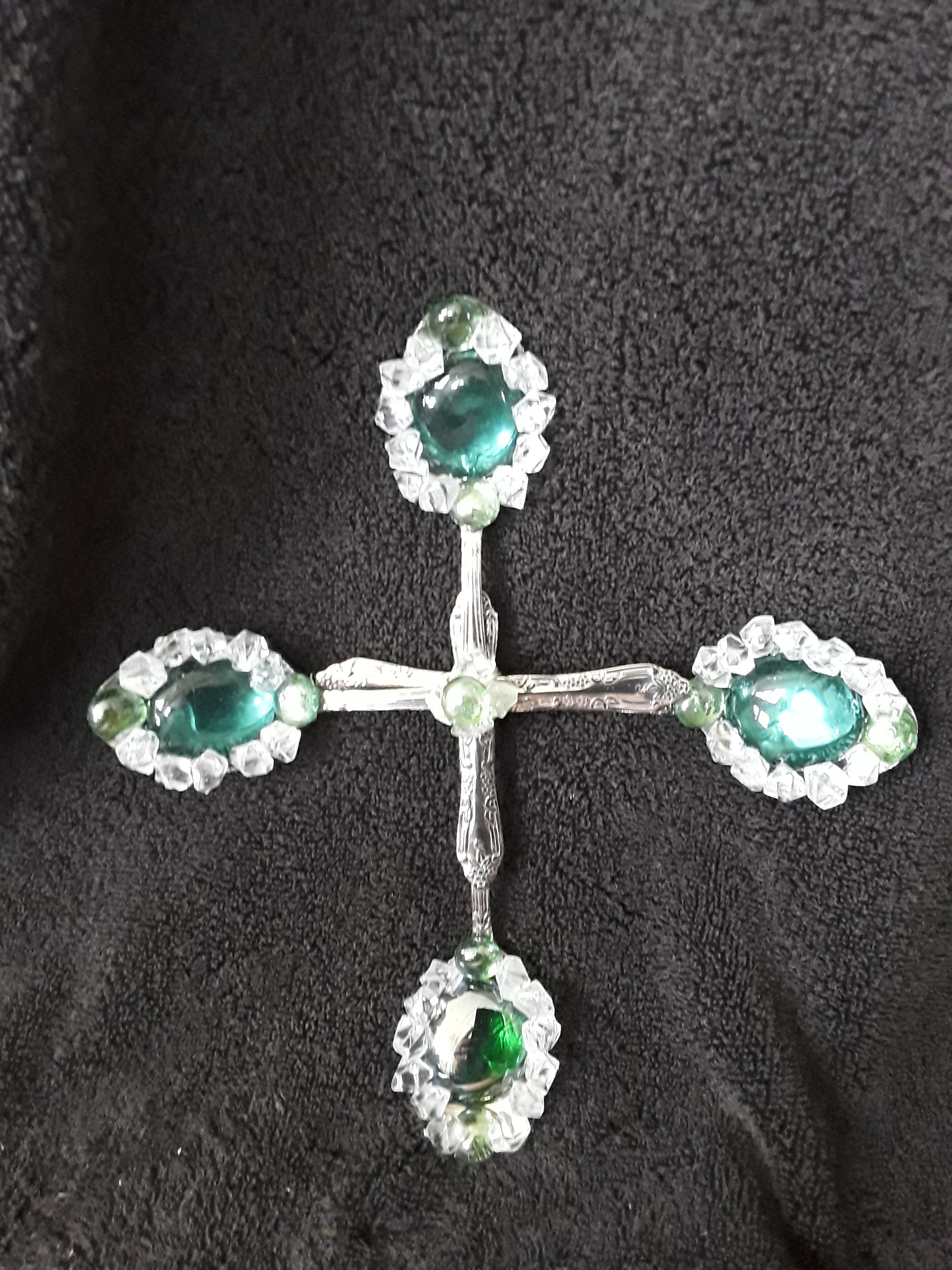 Beaded Cross Embellished with Green and Clear Stones