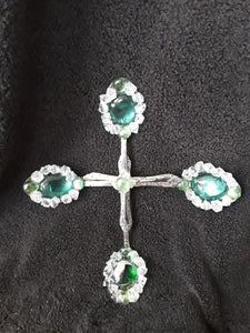 Beaded Cross Embellished with Green and Clear Stones