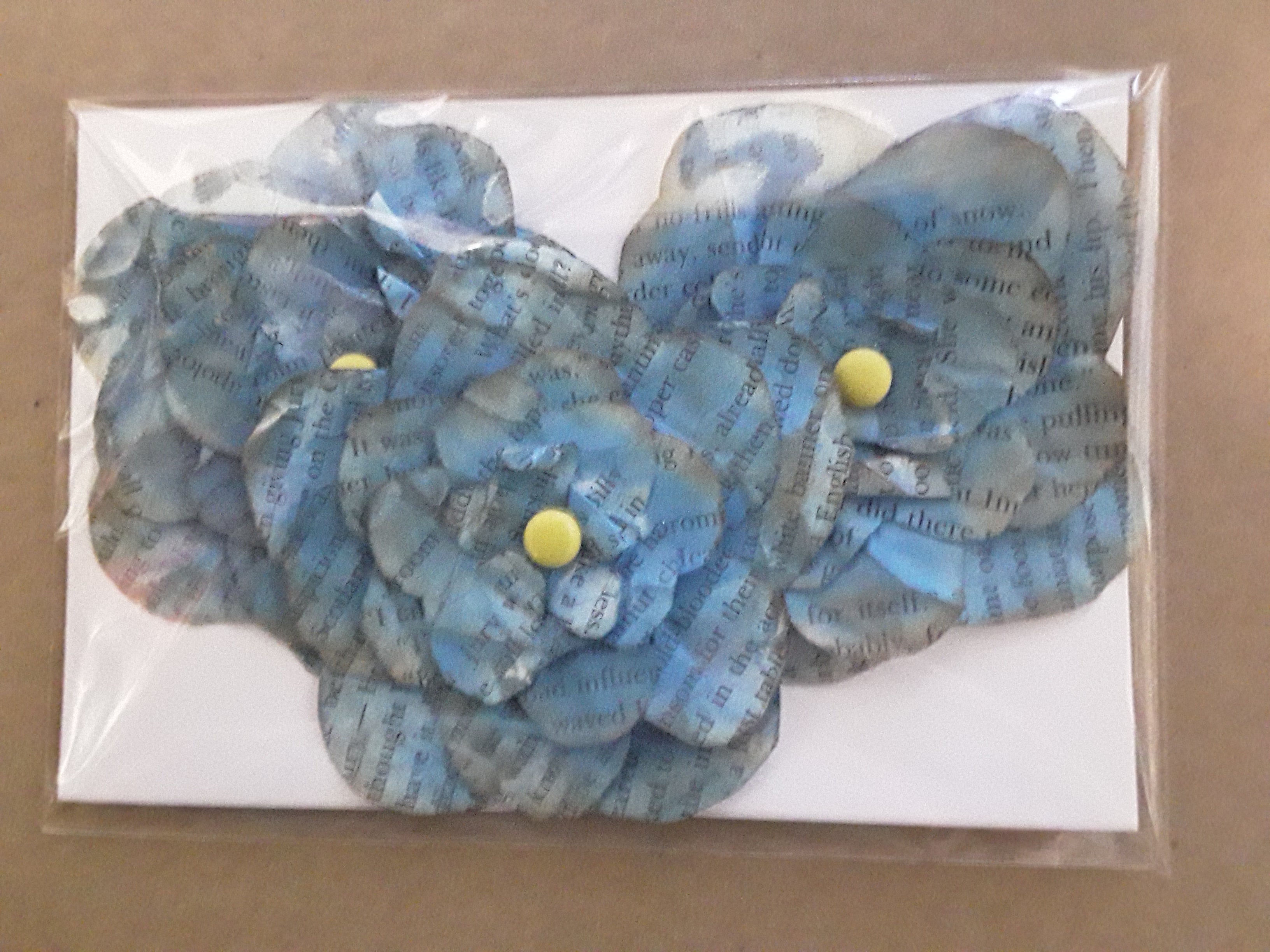 Hand-Cut Book Page Flowers--Shades of Teal/Blue