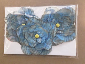 Hand-Cut Book Page Flowers--Shades of Teal/Blue