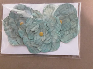 Hand-Cut Book Page Flowers--Shades of Light Teal