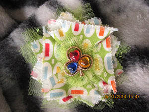 Handmade Fabric and Tulle Flower--Green