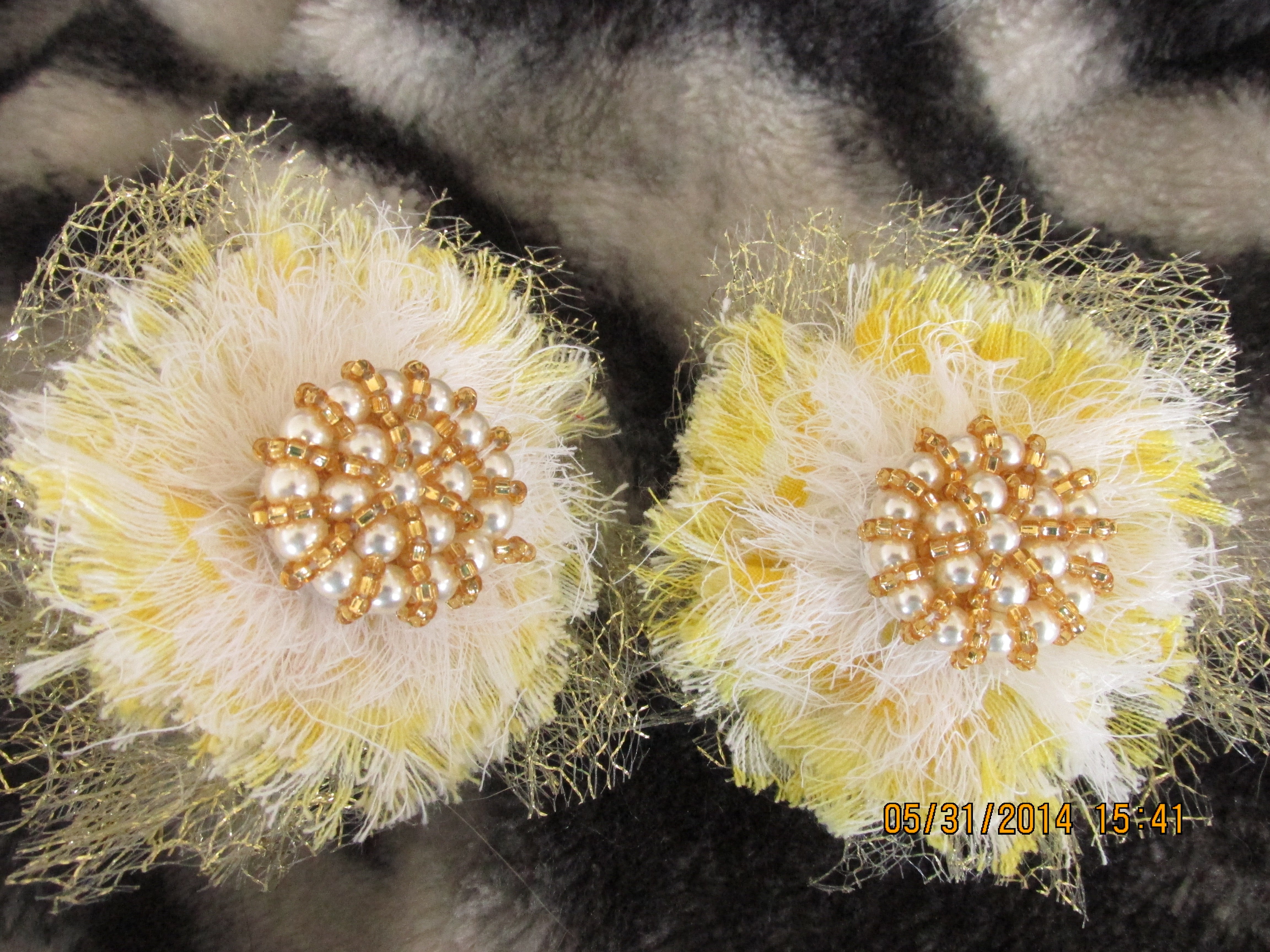 Handmade Fabric and Tulle Flowers--Yellow