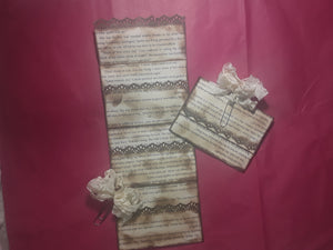 Three Pocket Folded Book Page--Set of 2--with Cream Ribbon Paperclips