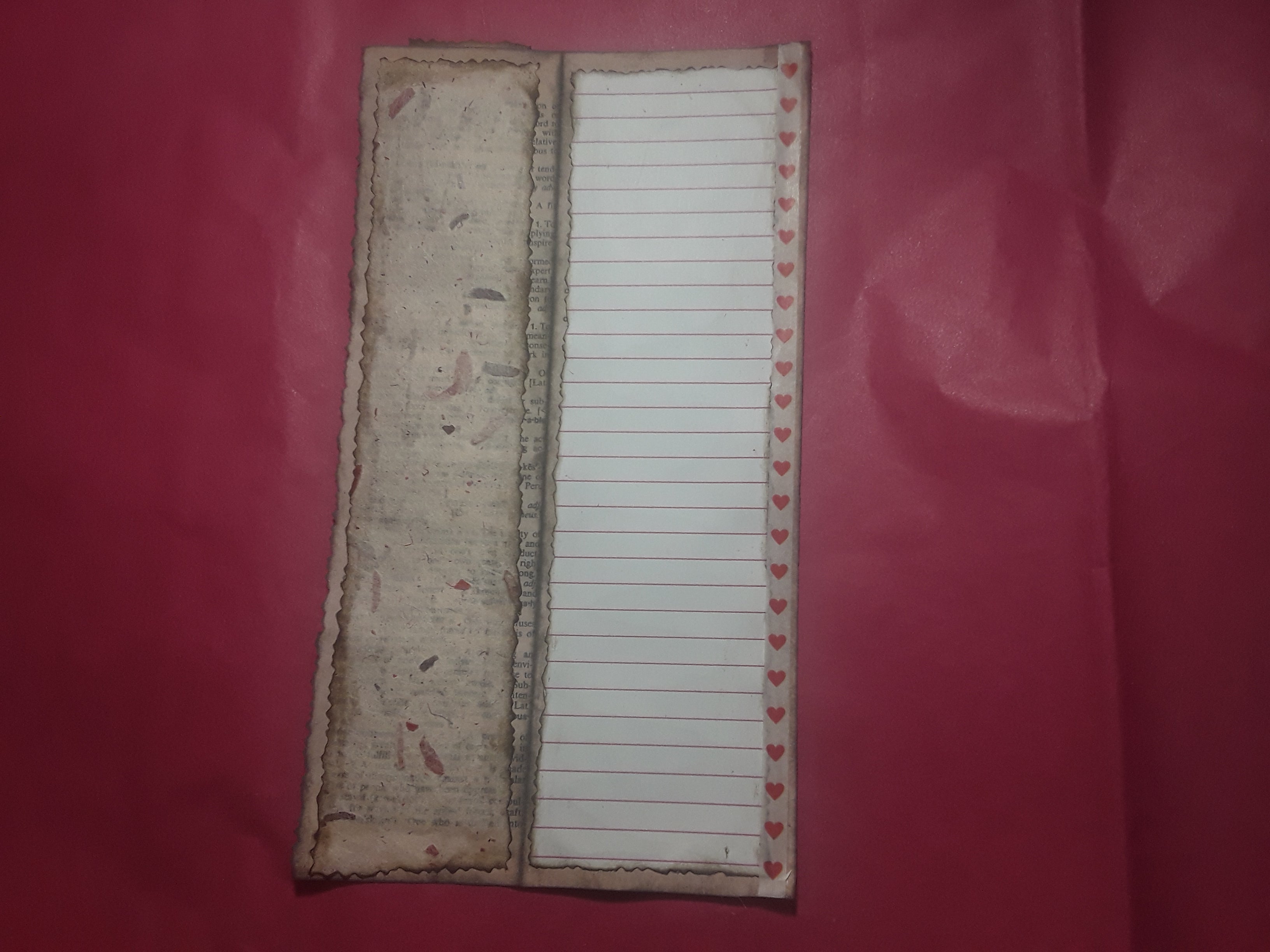 Book Page Stacked Pocket--Pink with Red Heart Washi Tape