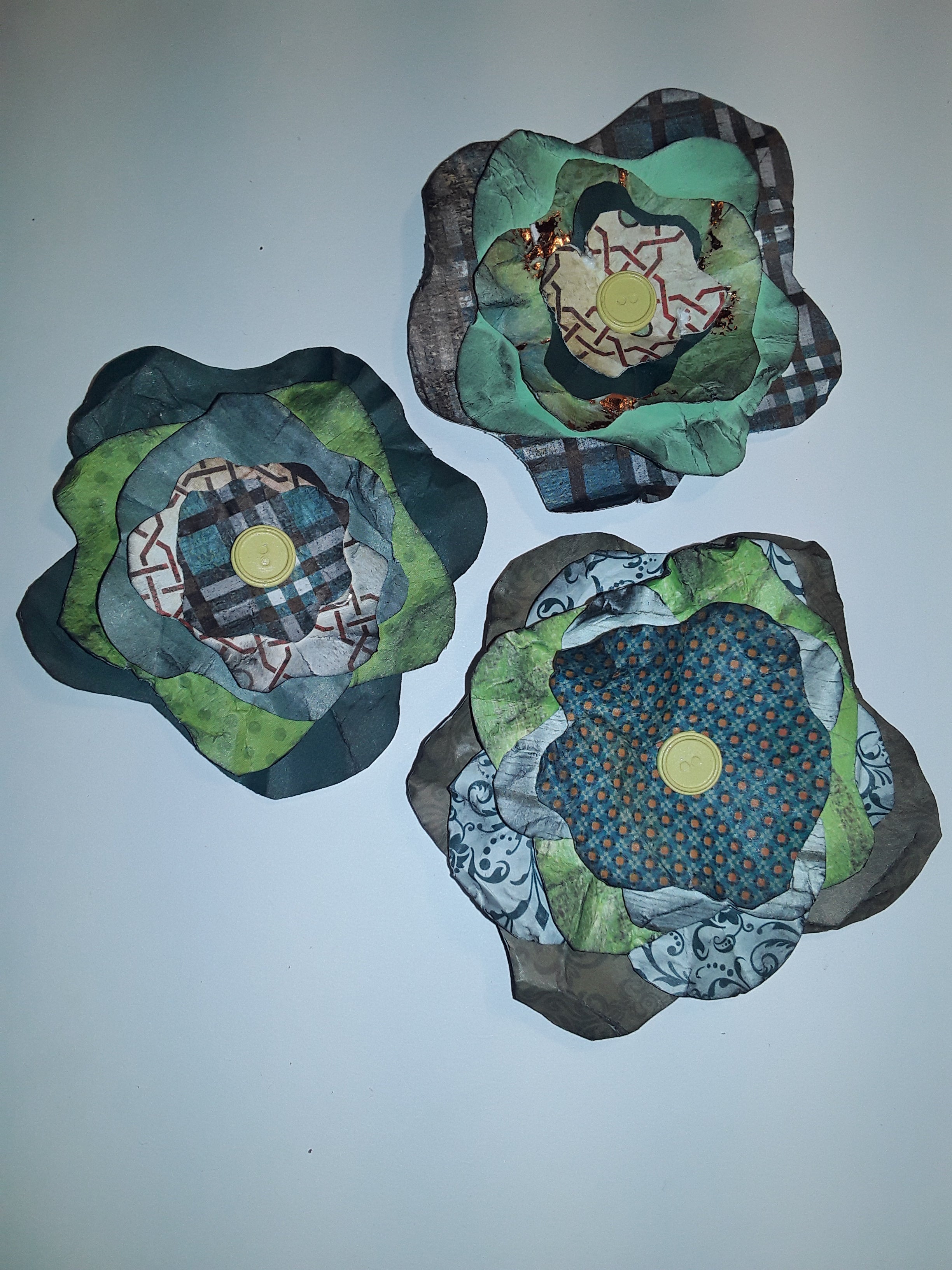 Hand-Cut Paper Flowers in Green and Teal