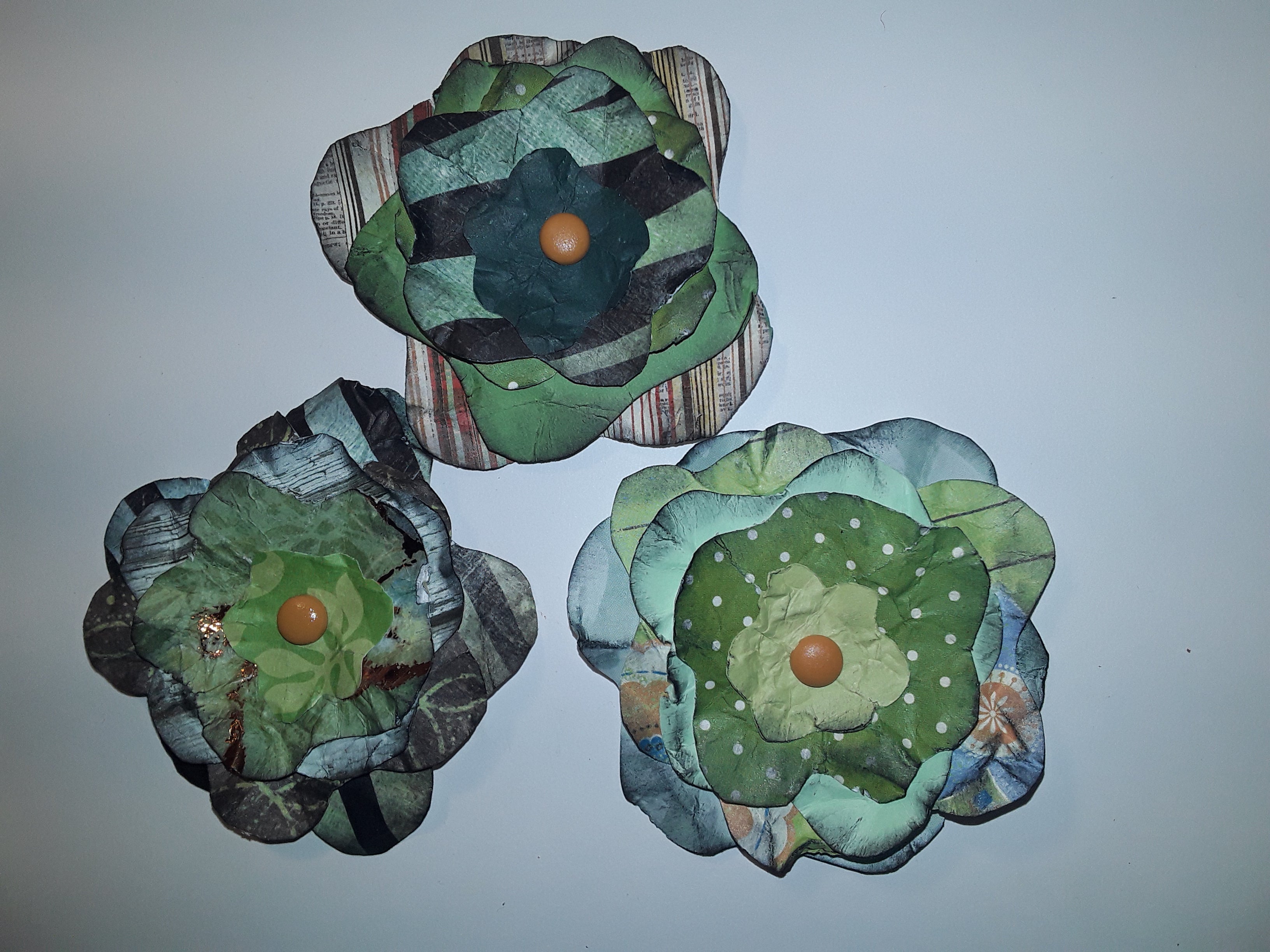Hand-Cut Paper Flowers in Green and Teal