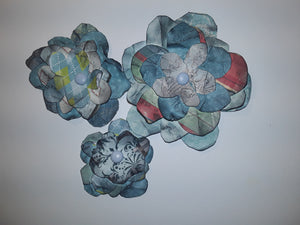 Hand-Cut Paper Flowers in Teal
