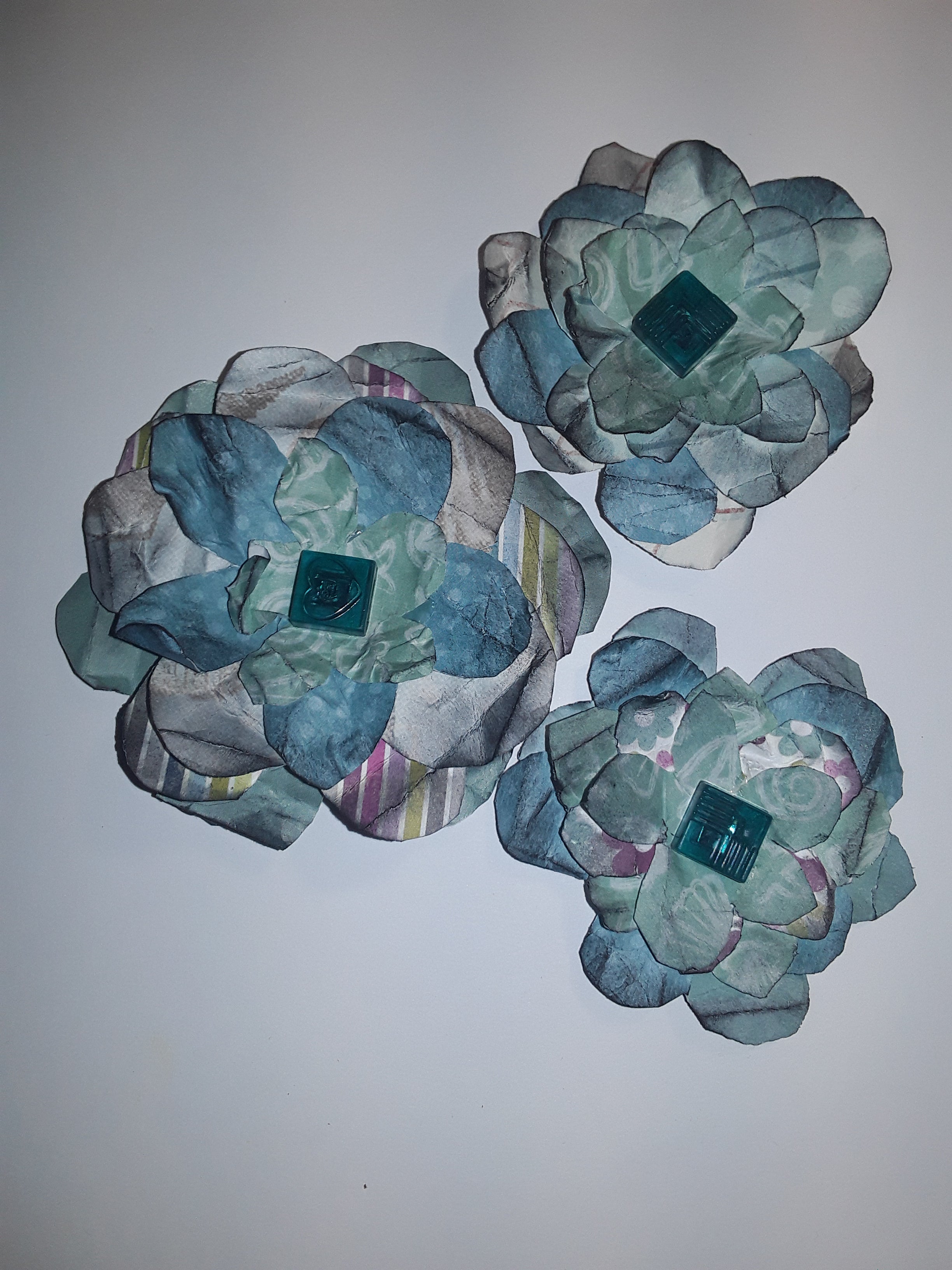 Hand-Cut Paper Flowers in Teal