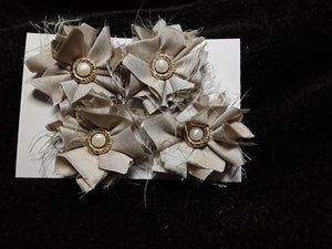 Four Dark Beige Linen Satin Flowers