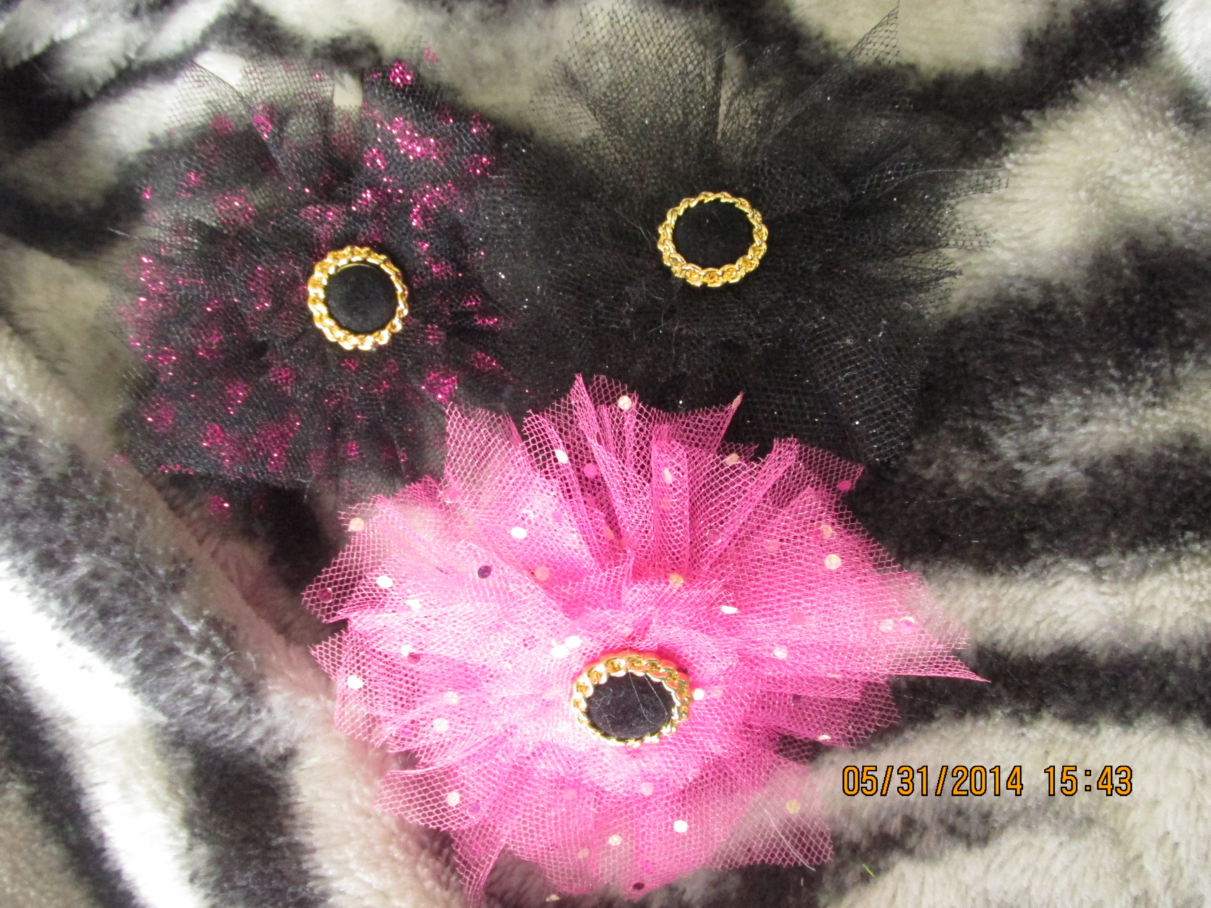Black and Pink Tulle Flowers