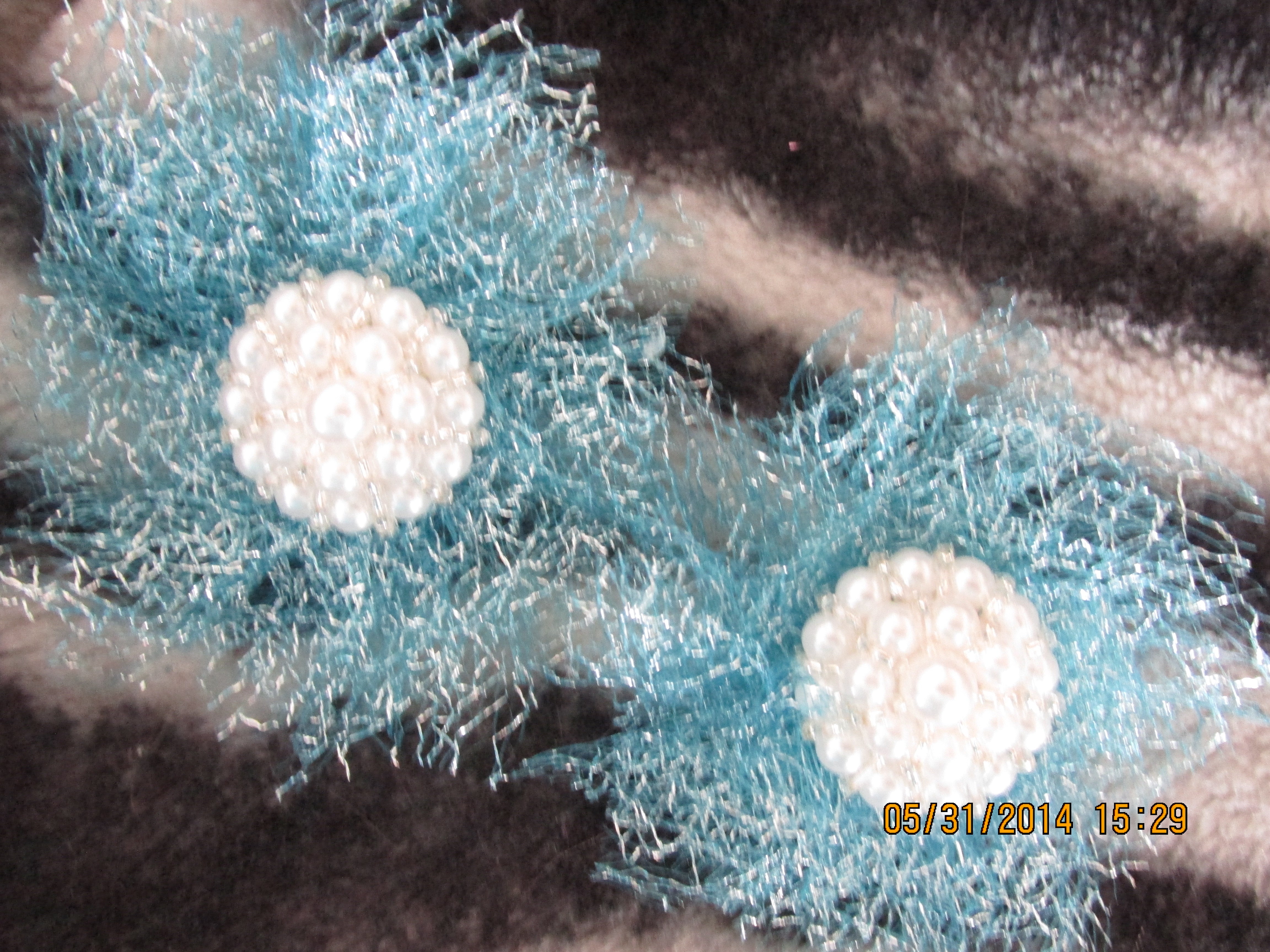 Two Teal Tulle Flowers
