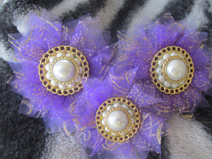 Set of Three Dark Purple Tulle Flowers